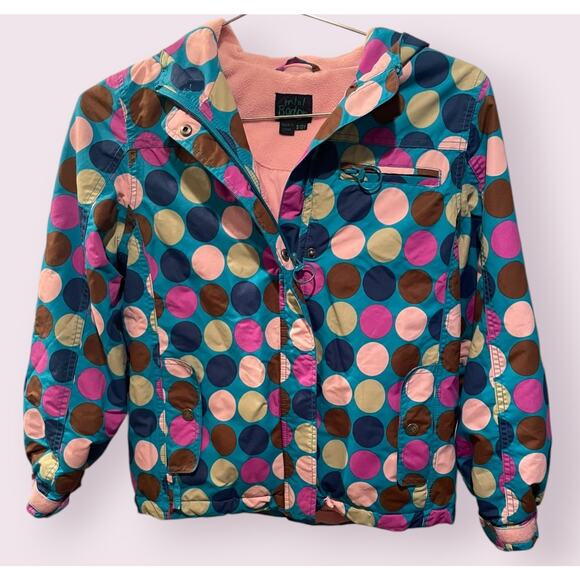 MINI BODEN Pink Blue Brown Polka Dot Coat 9 10 Girls Winter Jacket AnorakEUC